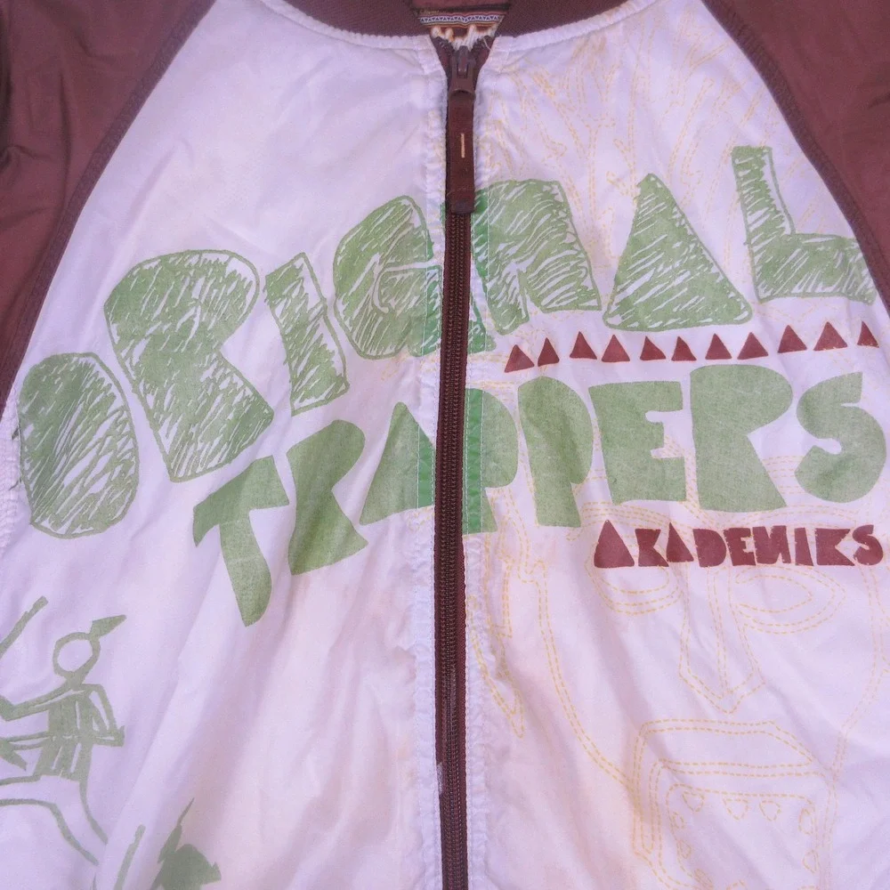 Akademiks Jacket Mens Large Brown Original Trappers Tribal Bomber Graphic Zip